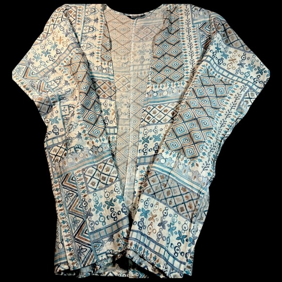 BloomChic Tops - BloomChic Open Front Kimono‎ Cardigan Boho Patchwork Blue Plus 18/20